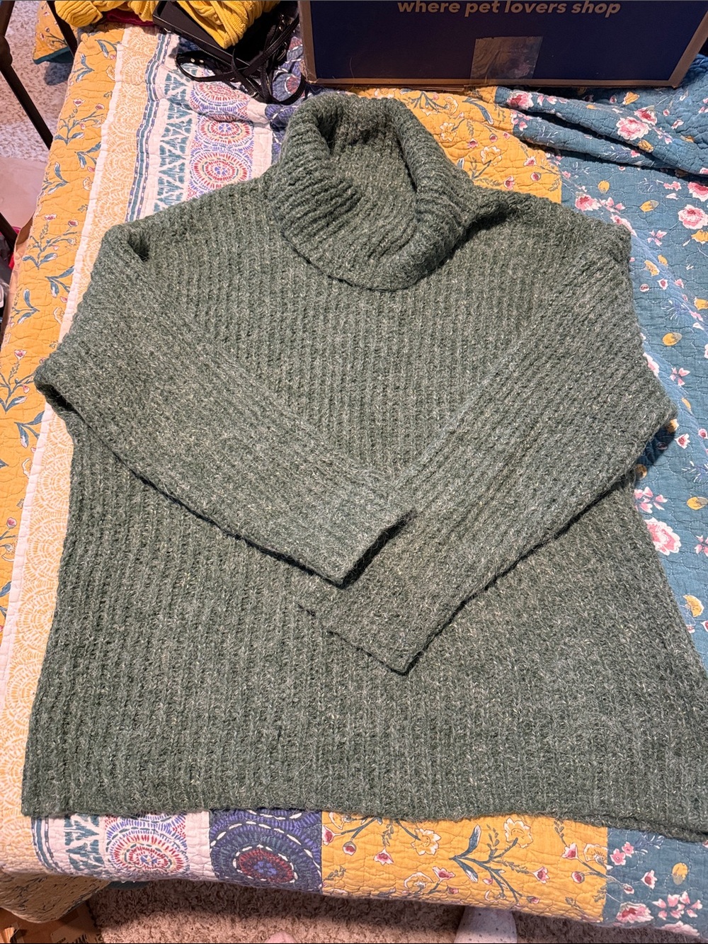 Women's Ribbed Cowl Drape Turtleneck Fuzzy Sweater - Olive Green